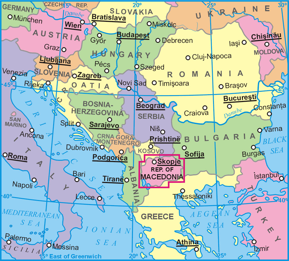 Macedónia elhelyezkedése a térképen