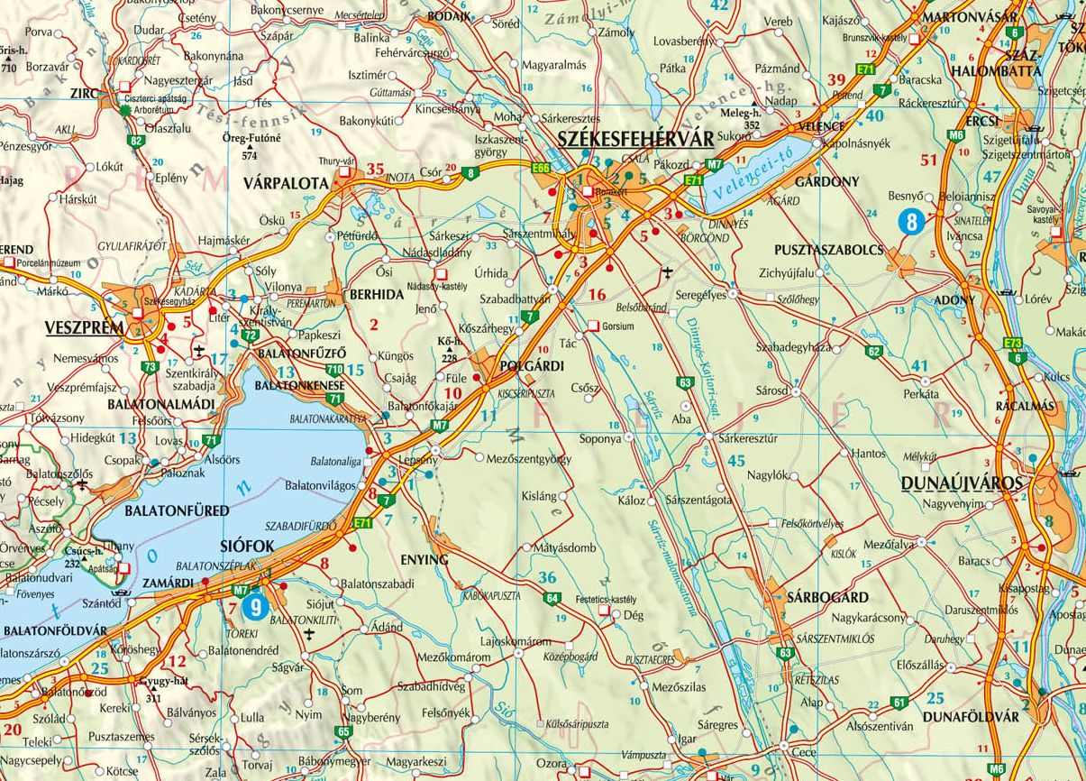 Road map of Hungary, environs of Balaton