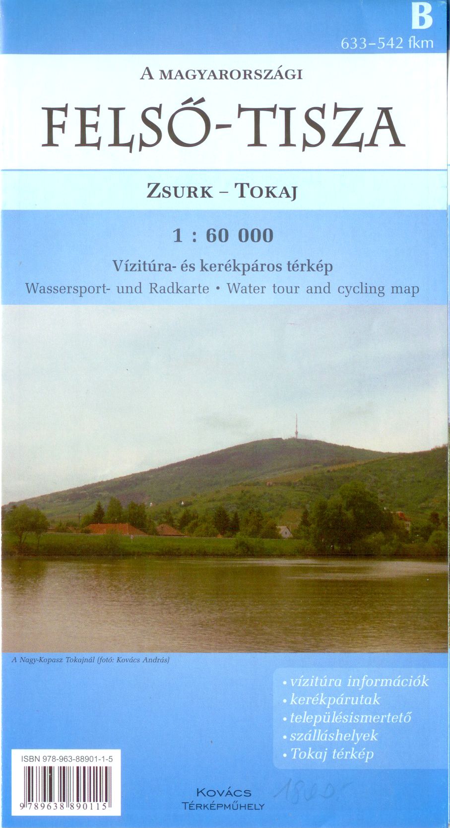 Canoing-angling map of the Tisza river  from Zsurk till Tokaj (633-542 km)