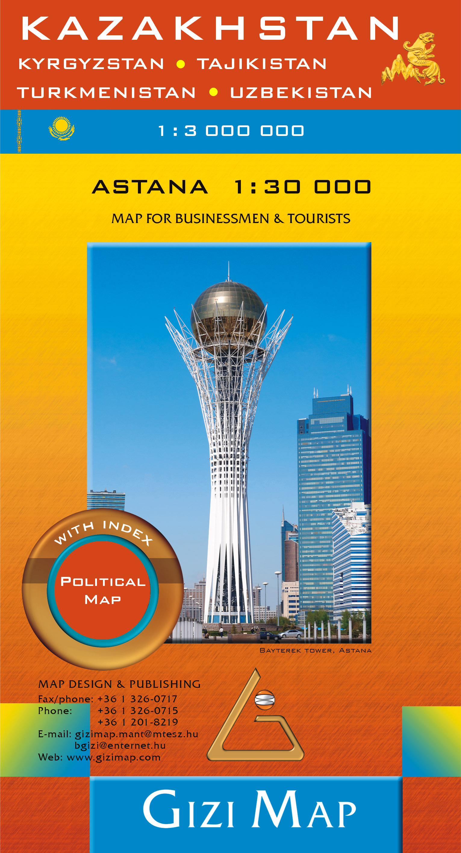 Inset map: Astana. Including also Kyrgyzstan, Uzbekistan, Turkmenistan, Tajikistan