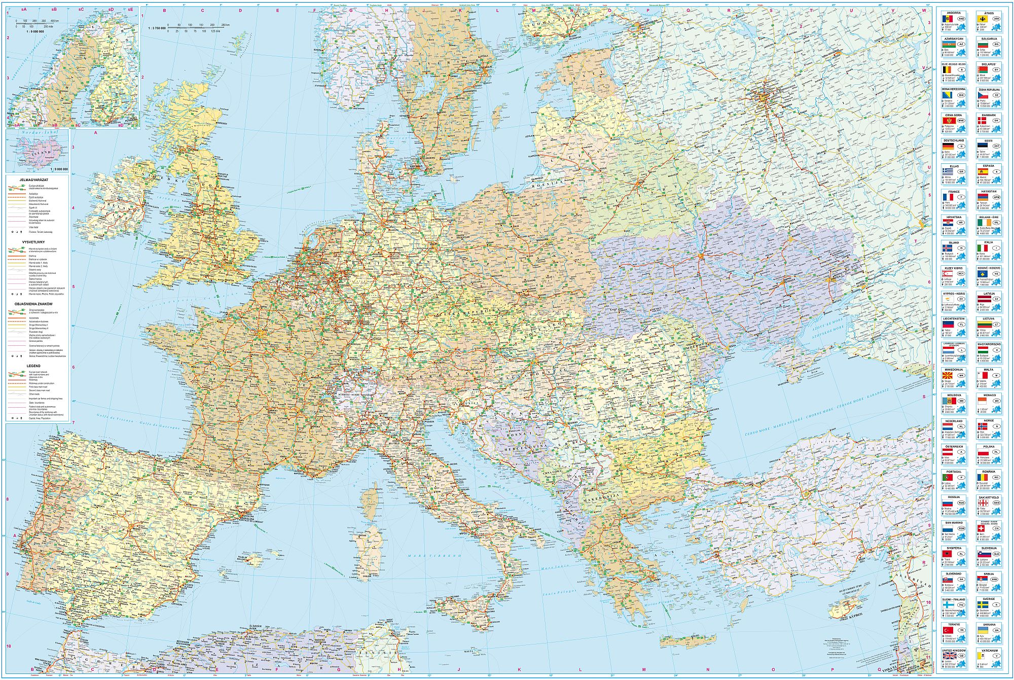 Detailed GPS compatible  Europe road map for mobile devices