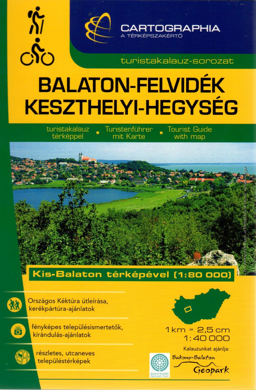 Including city maps:  Balatonalmádi, Balatonfüred, Hévíz, Keszthely, Nagyvázsony, Sümeg, Tapolca, Tihany.