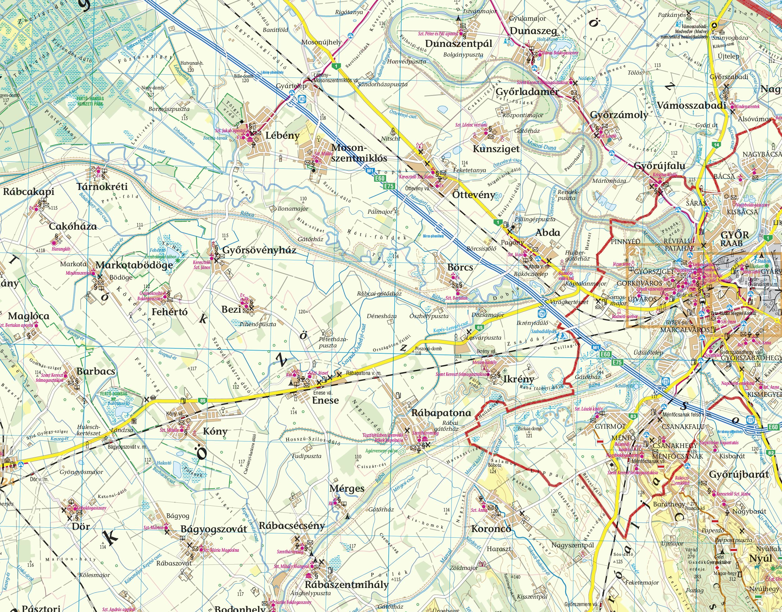 Győr-Moson-Sopron county sample map 1:100.000