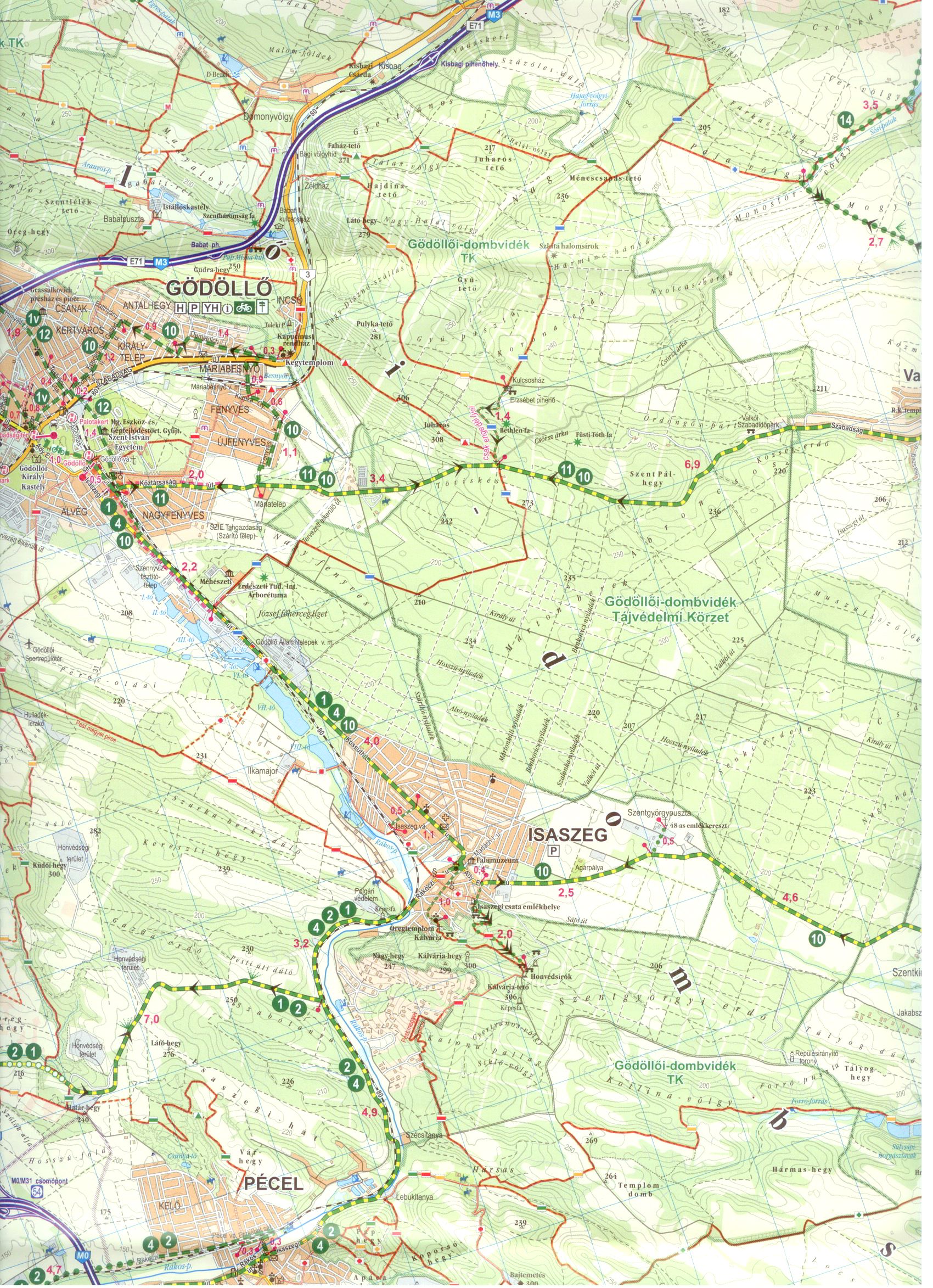 Gödöllői-dombság biciklis térkép minta 1:60.000