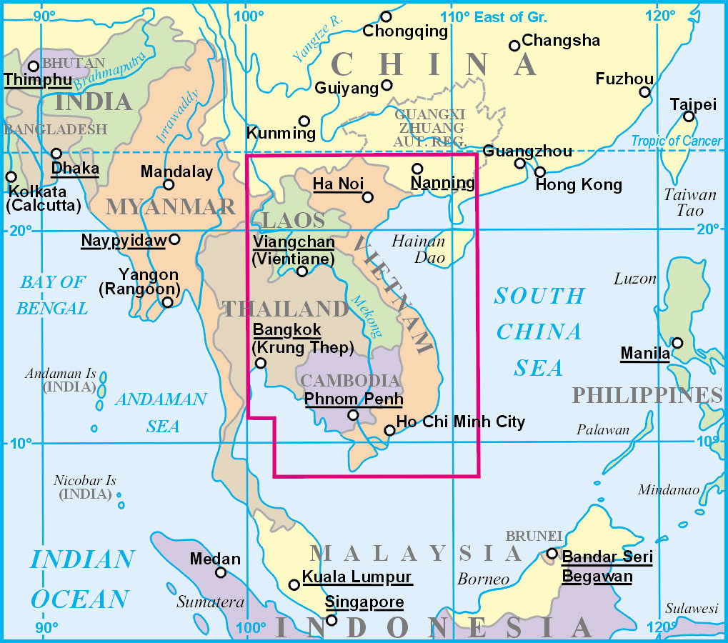Vietnam, Laos, Cambodia  quick reference map