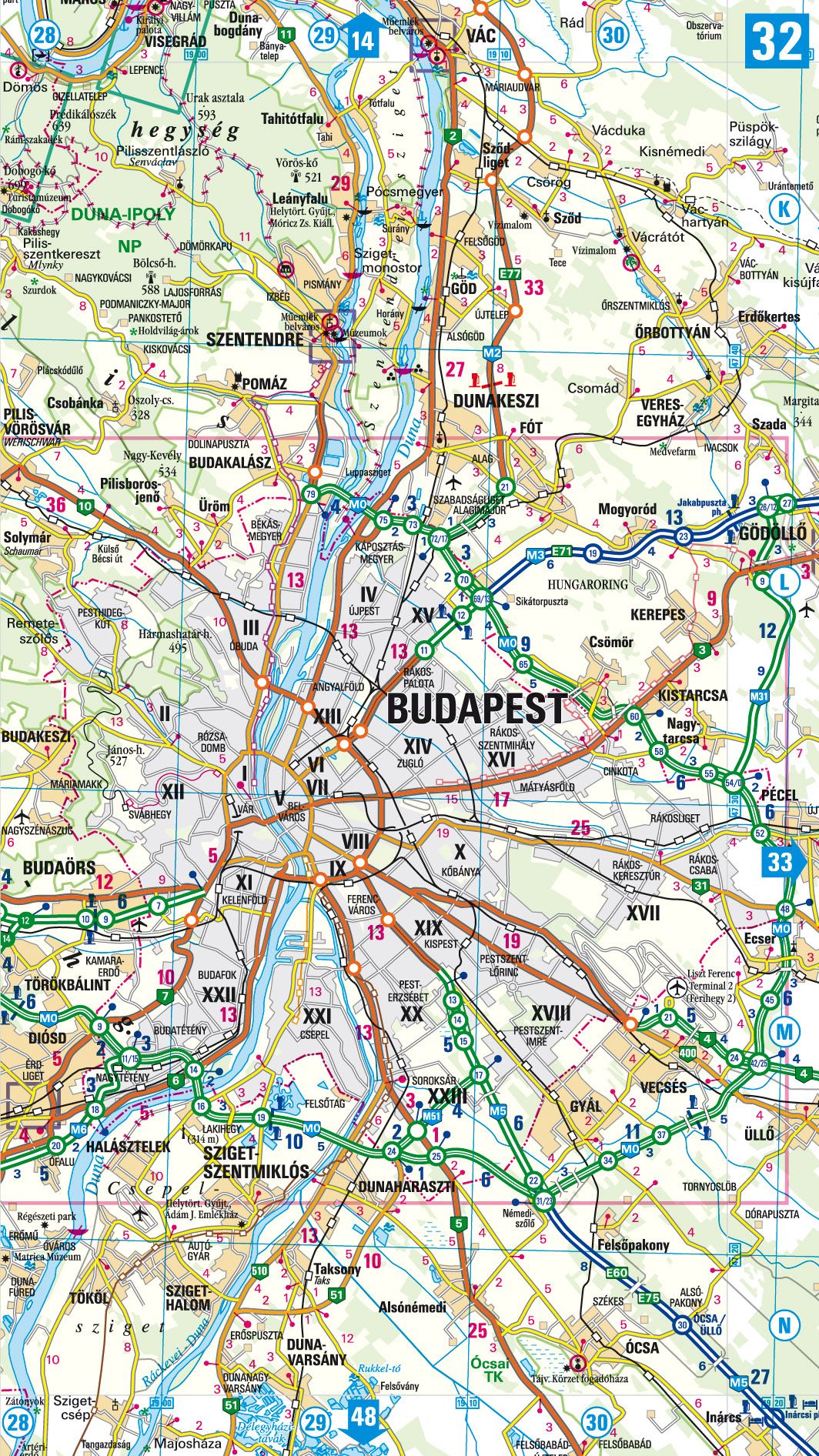 Magyarország autóatlasza: Budapest áthajtási térkép