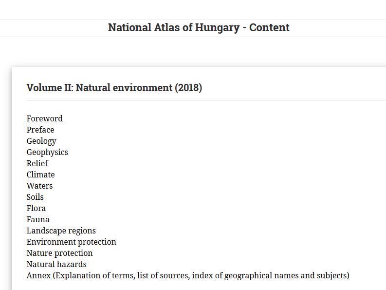 National Atlas of Hungary Vol. 2 contents overview