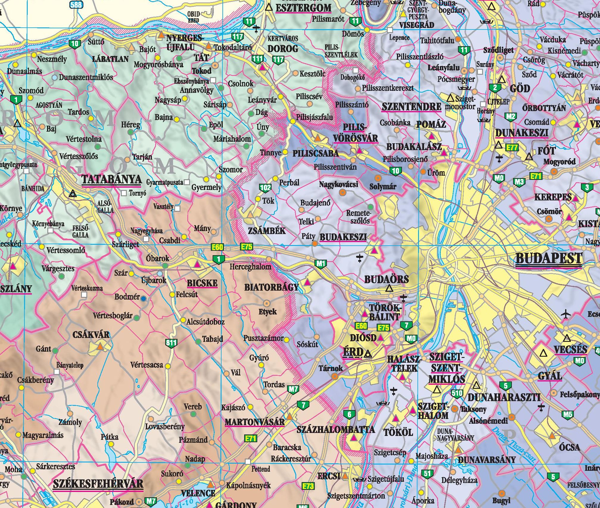 Magyarország közigazgatási térképe (Budapest környéke)