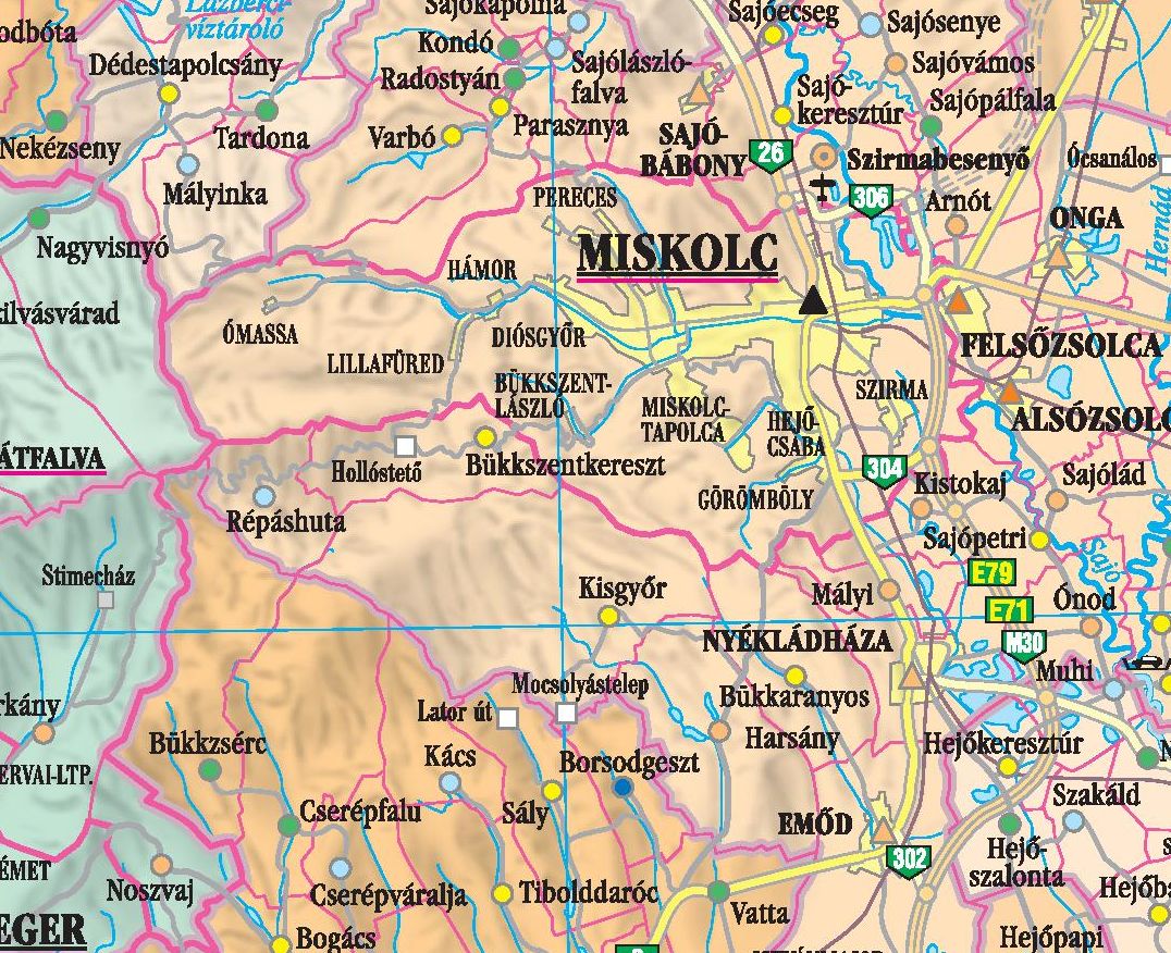 Magyarország közigazgatási térképe (Miskolc környéke)