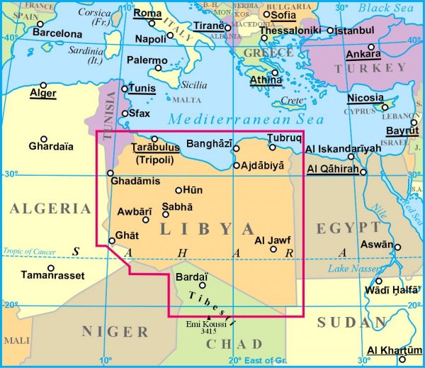 Libia elhelyezkedése a térképen