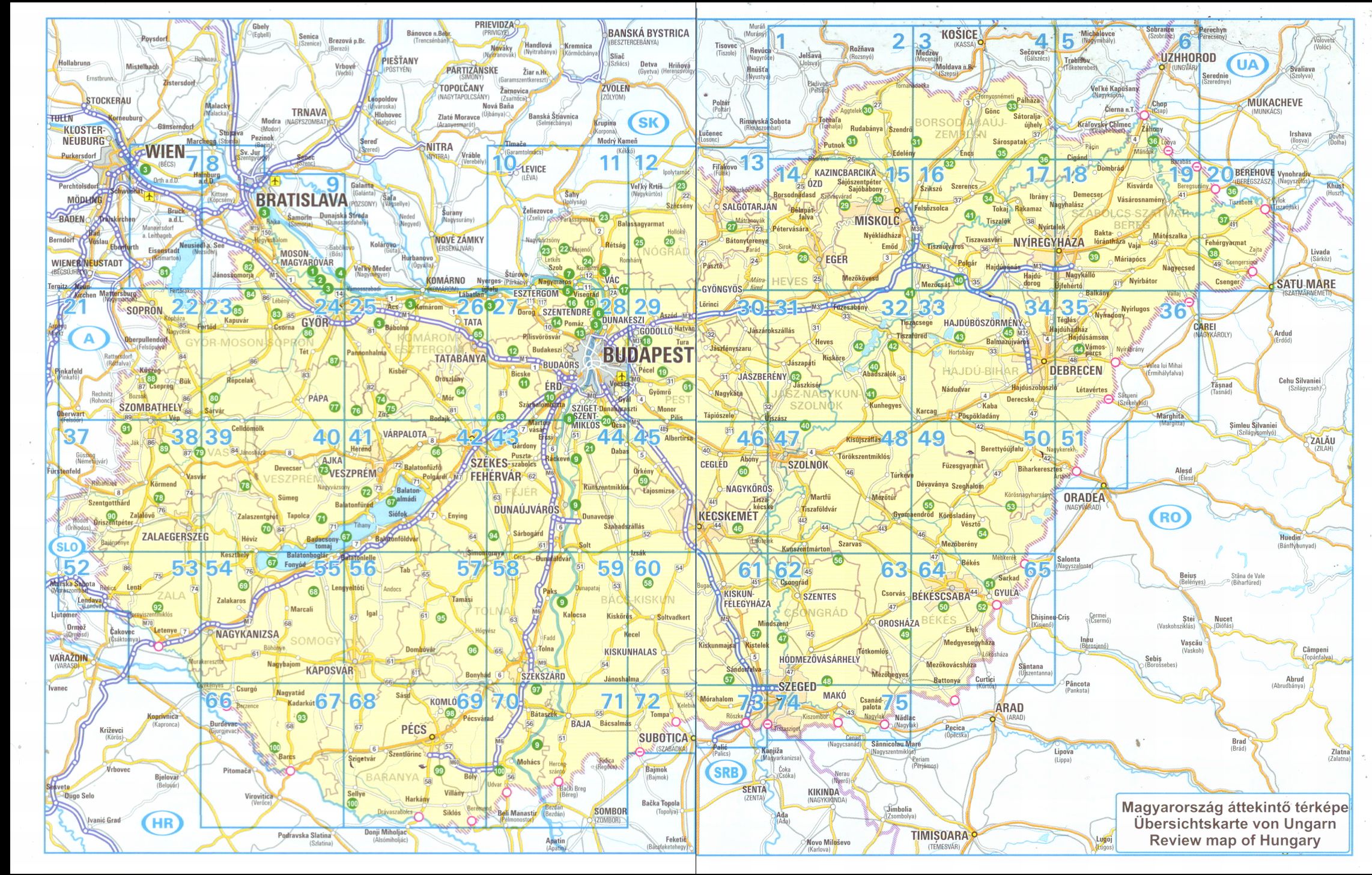 Magyarország biciklis atlasza: a térképlapok beosztása
