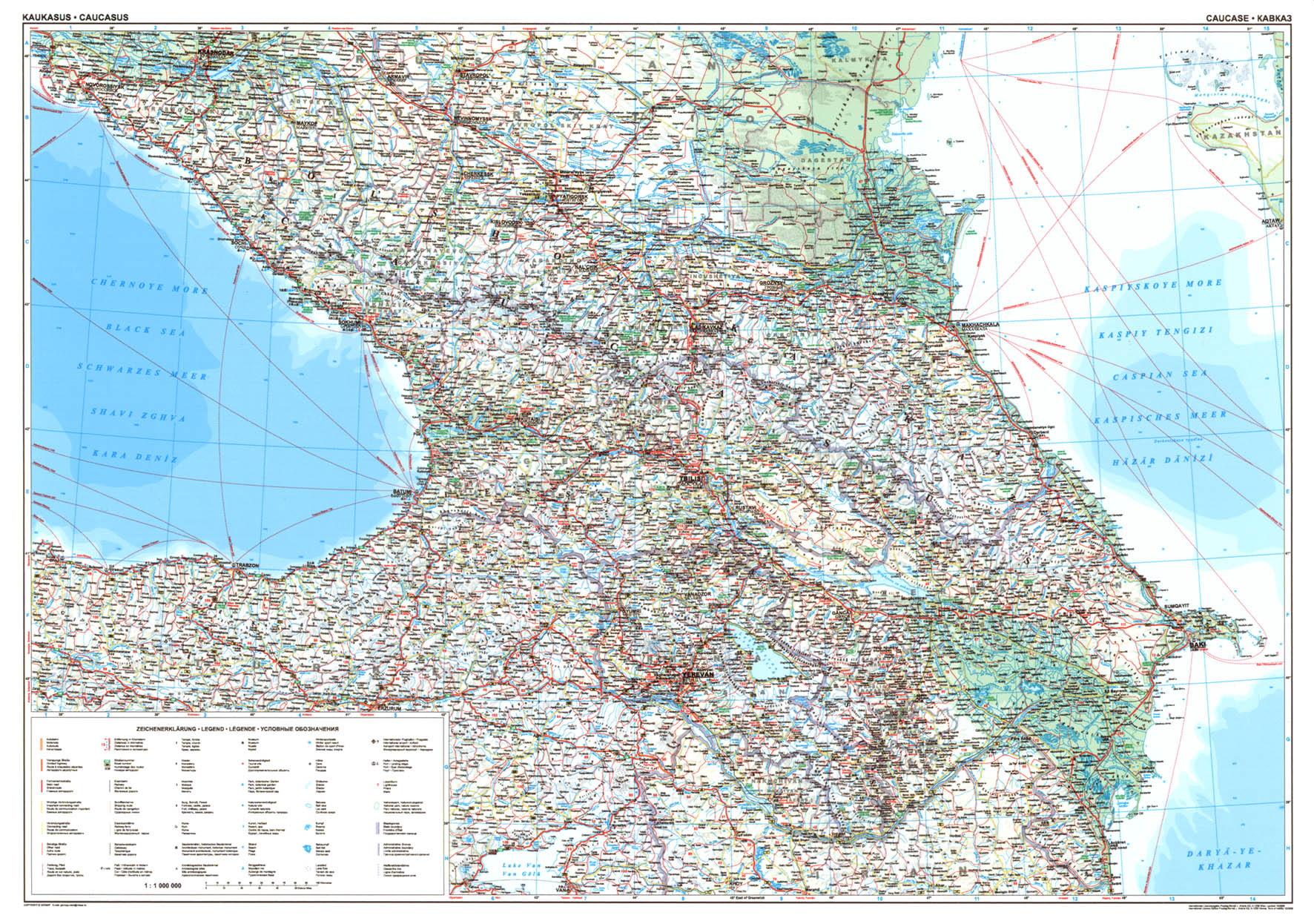 A Kaukázus autótérkép által lefedett terület