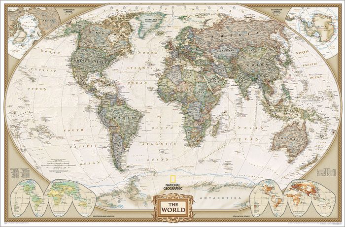 Politikai világtérkép antikolt kivitelben