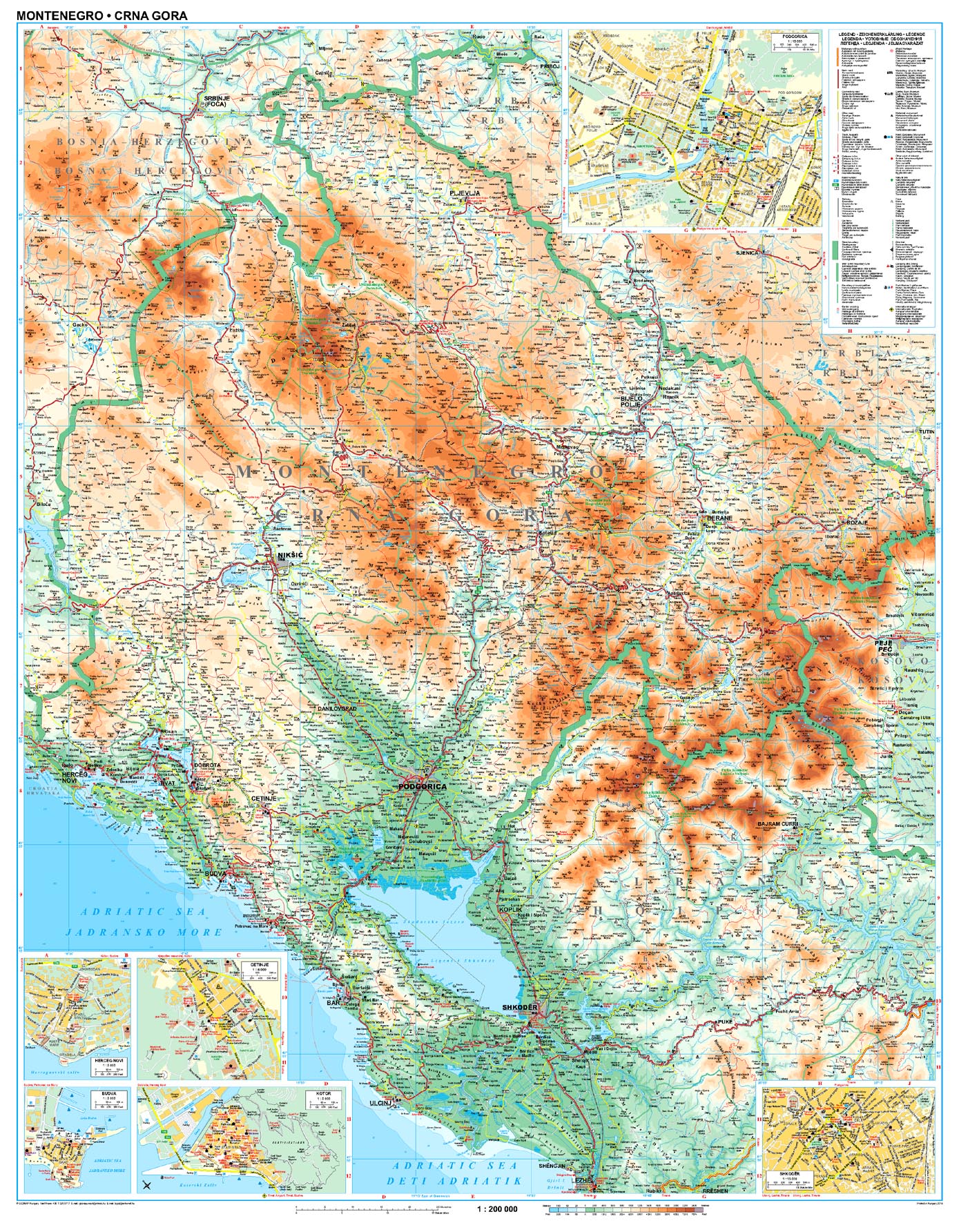 A Montenegró/É-Albánia térkép által lefedett terület