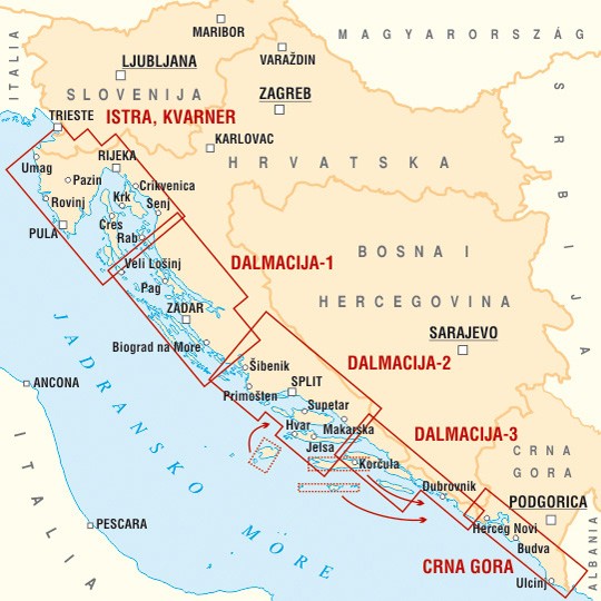 Horvát tengerpart (Adria) áttekintőtérképe