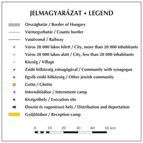 Holocaust Magyarország térkép jelmagyarázat