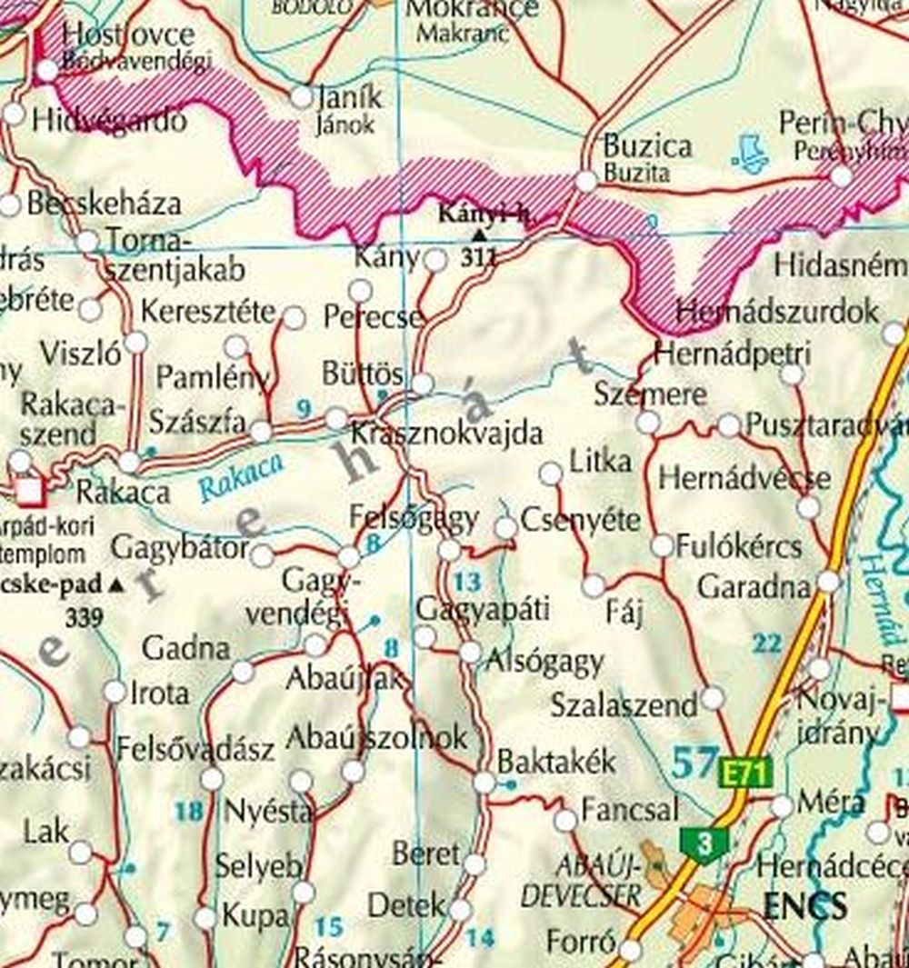 A Cserehát térkép által lefedett terület