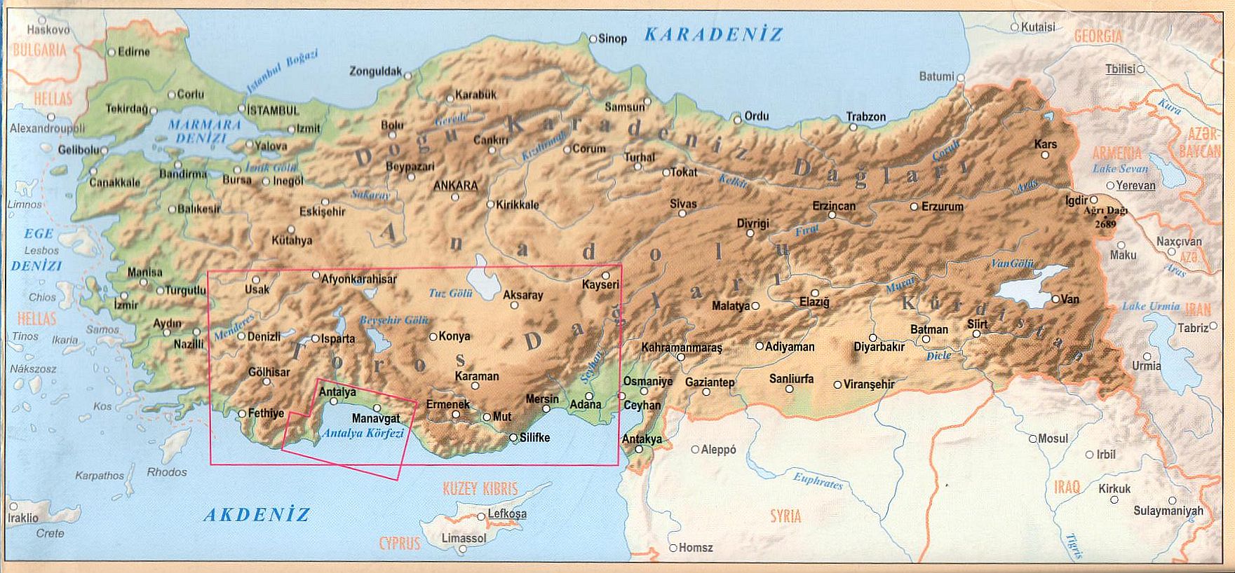 A Török riviéra térkép által lefedett terület