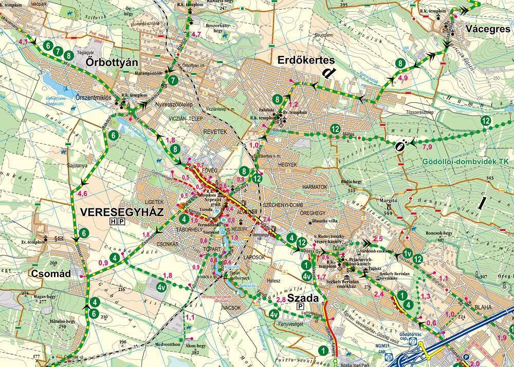 Gödöllői-dombság biciklis térkép minta 1:60.000