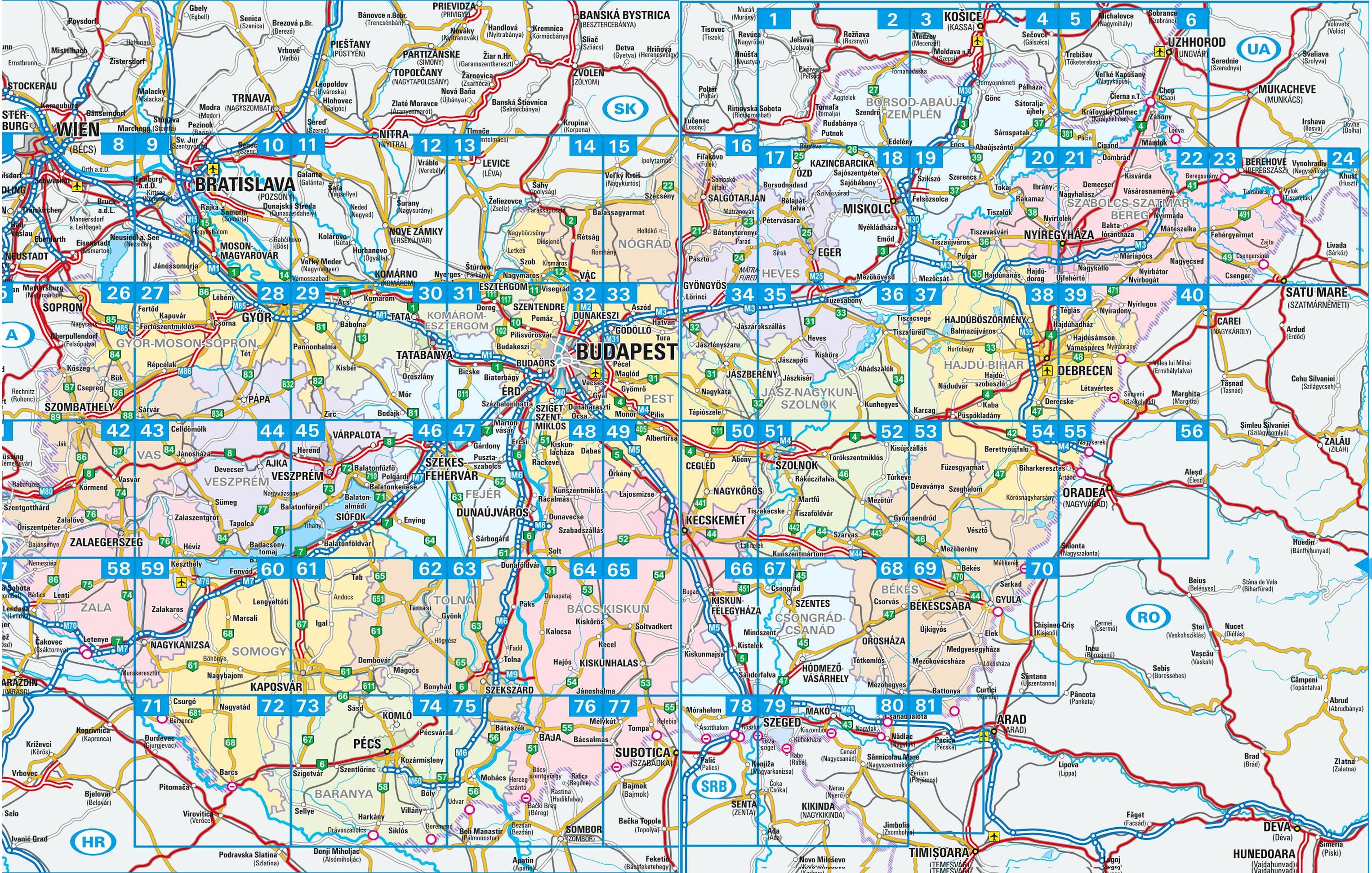 Magyarország autóatlasza: áttekintő térkép