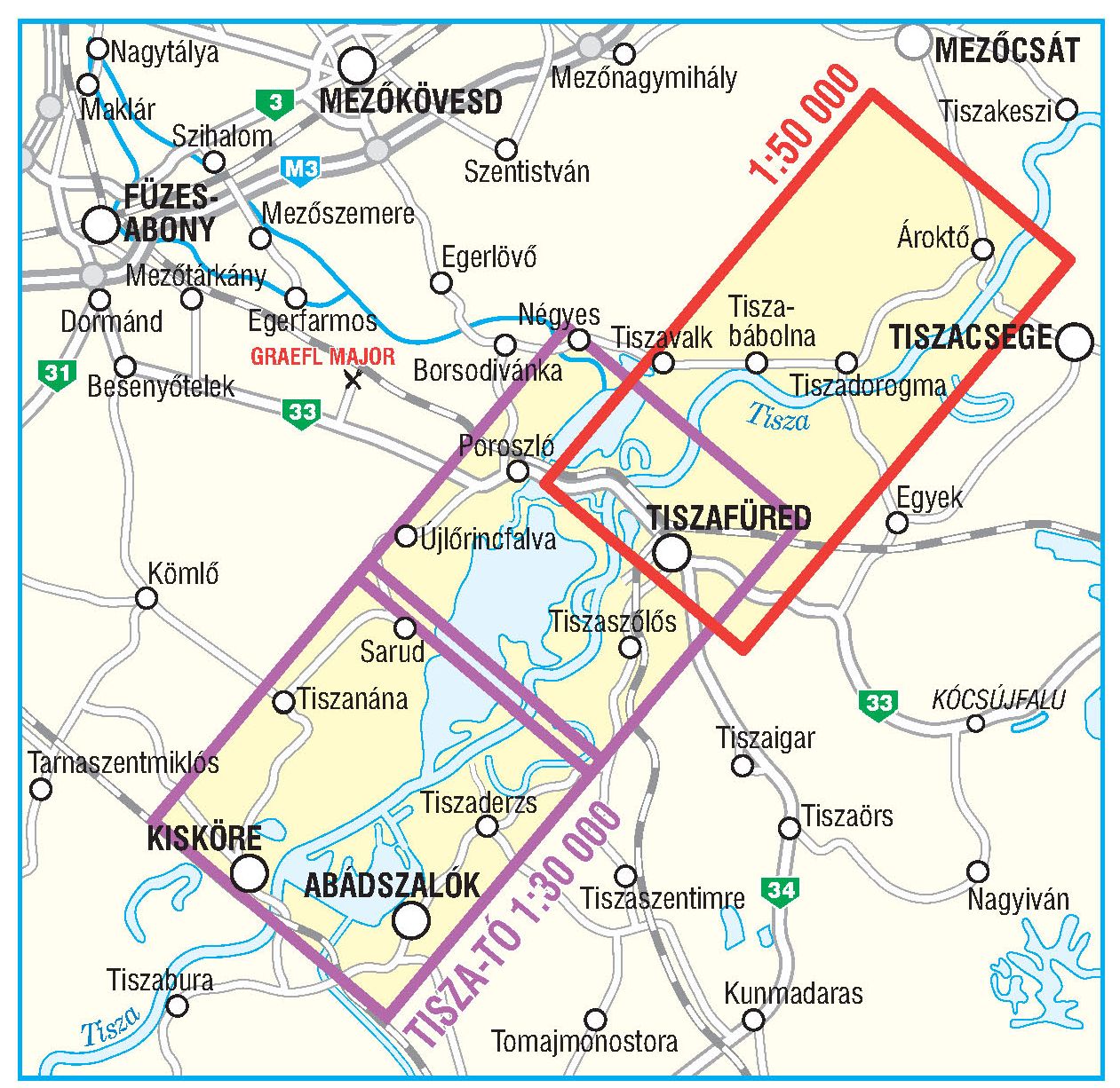 A Tisza-tó térkép által lefedett terület