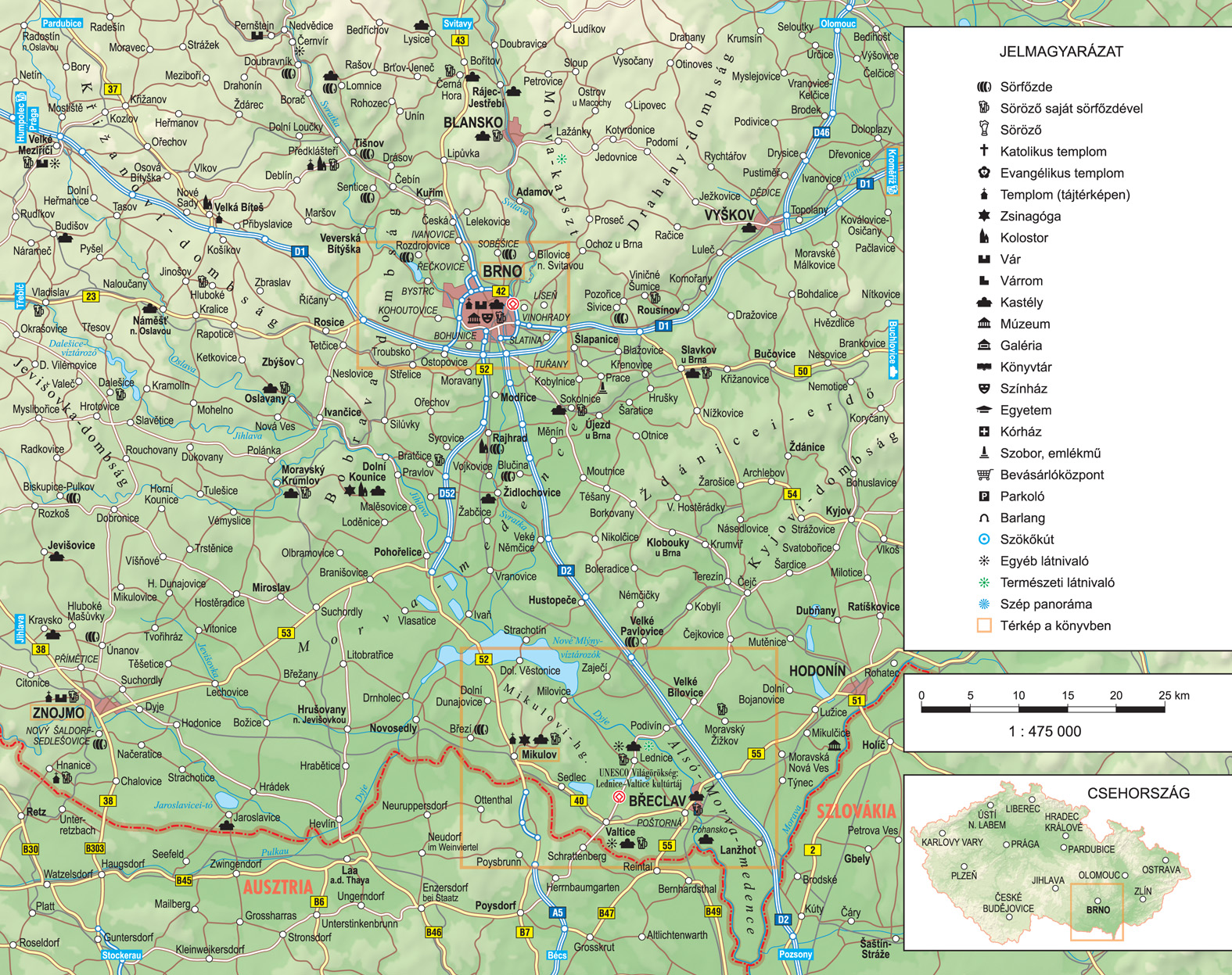Sörmentén Brno: az útikönyvben tárgyalt terület térképe