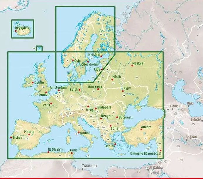 Az F+B Európa autótérkép áttekintő térképe