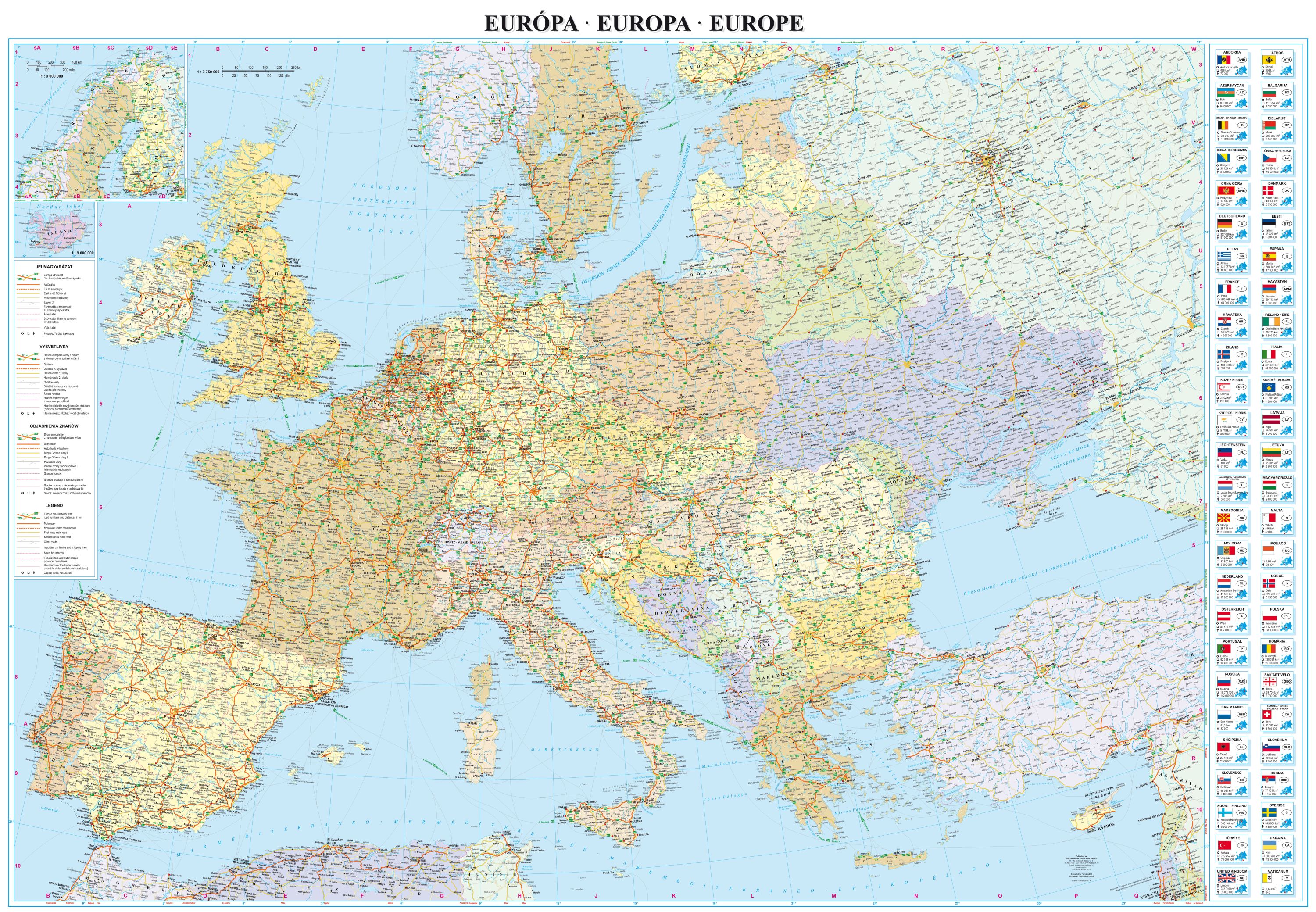 Az Európa térkép által lefedett terület